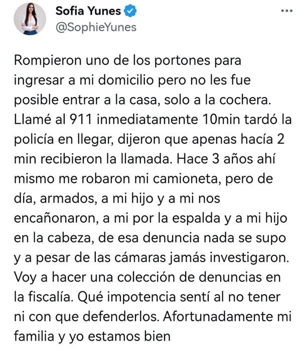 Rompen portón para entrar a la casa de política Sofía Yunes en Veracruz