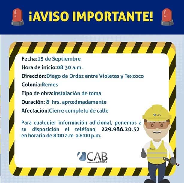 Habrá cierre vial este viernes en Boca del Río por obras de CAB