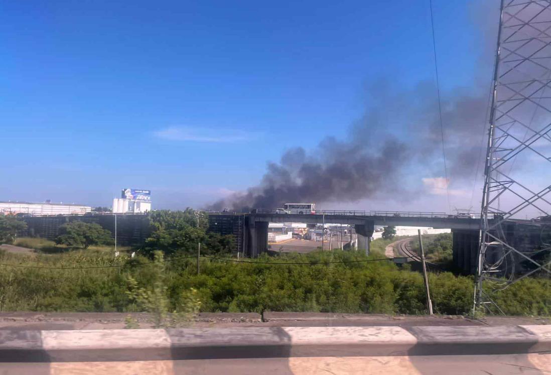 Se registra fuerte incendio de pastizales en la carretera Veracruz-Medellín de Bravo