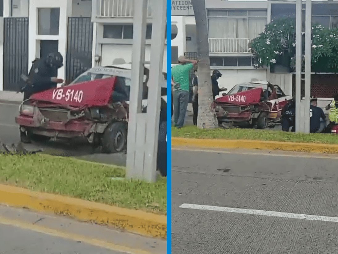 Taxista se estrella contra palmera en bulevar de Veracruz