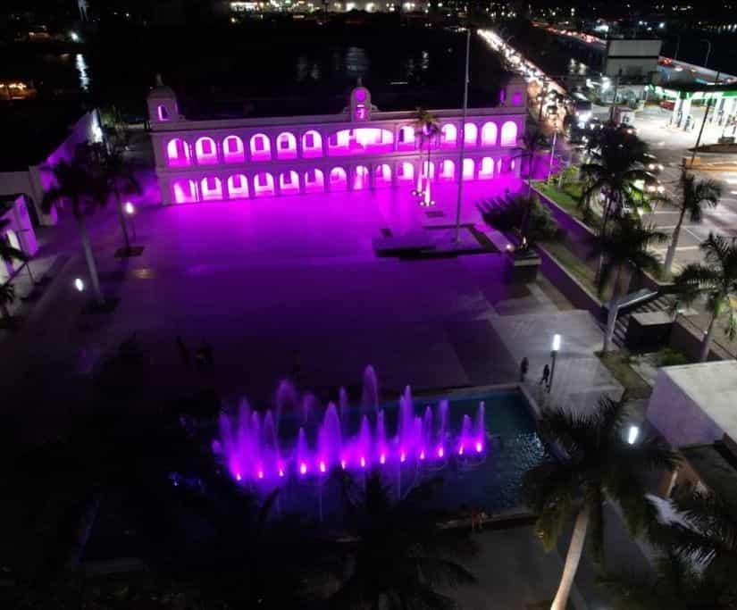 Iluminan de rosa el palacio municipal de Boca del Río