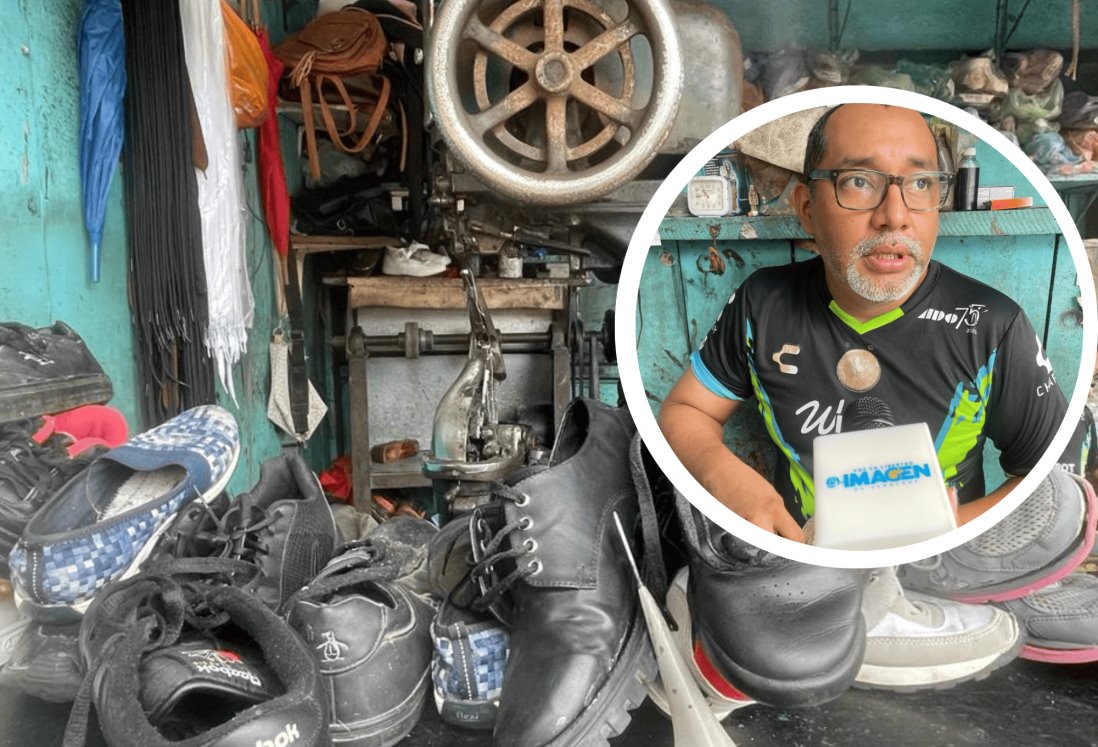 Julio César, 25 años reviviendo zapatos en la zona del mercado del puerto de Veracruz