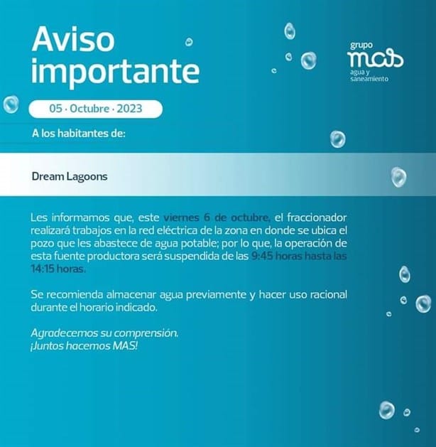 Este fraccionamiento de Veracruz no tendrá agua este viernes, anuncia Grupo MAS