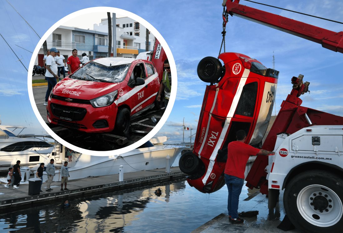 PMA evaluará si hubo daño ambiental tras caída de taxi al Club de Yates, en Veracruz