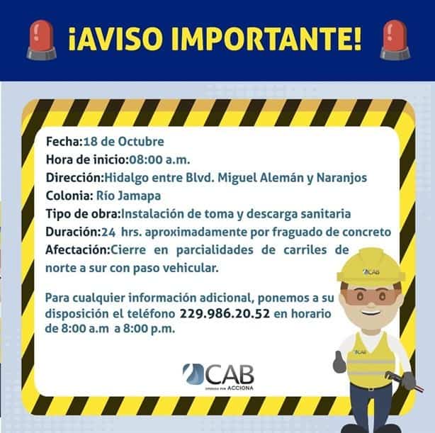 Esta colonia en Boca del Río estará cerrada a la circulación por trabajos de CAB este lunes