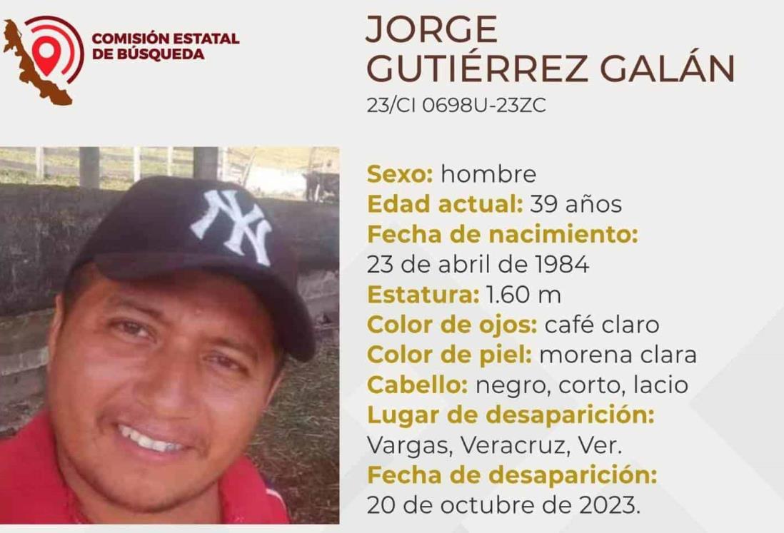 Desaparece Jorge Gutiérrez en la localidad de Vargas, en Veracruz