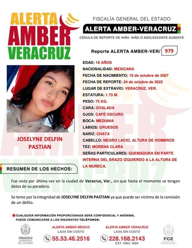 Activan Alerta Amber por desaparición de joven de 16 años en Veracruz