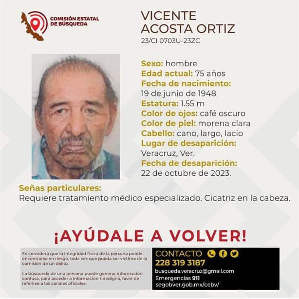 Desaparece abuelito en Veracruz; requiere tratamiento médico especial