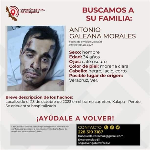 Antonio Galeana está hospitalizado en Veracruz, ayúdanos a localizar a su familia