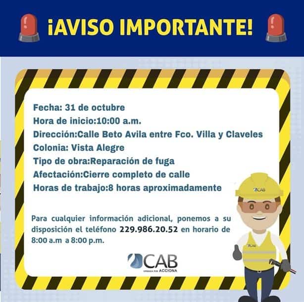 Estas calles en Boca del Río serán cerradas a la vialidad por trabajos de CAB