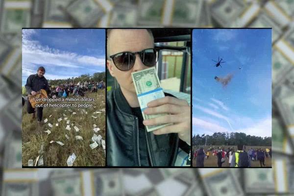 Influencer lanzó un millón de dólares desde un helicóptero (+Video)