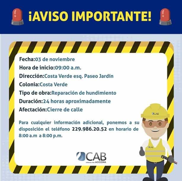 Cerrarán esta calle de Boca del Río por reparación de hundimiento este viernes