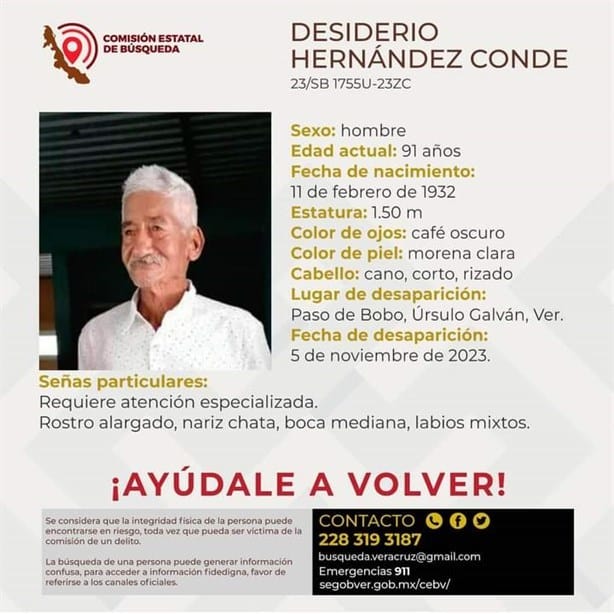 Desaparece adulto mayor en Paso del Bobo en Úrsulo Galván, Veracruz