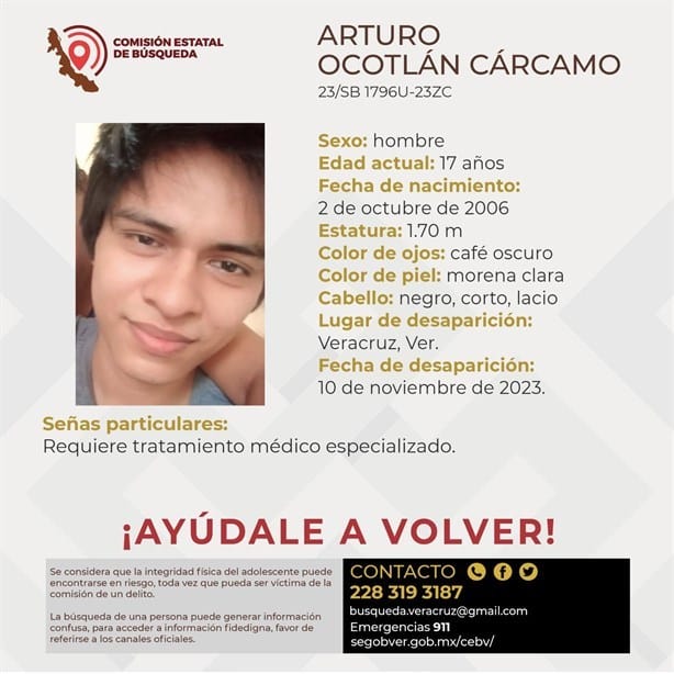 Buscan a Arturo Ocotlán en Veracruz; requiere atención médica especializada