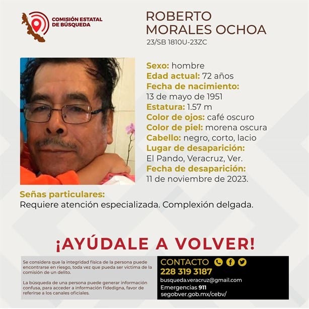 Desaparece abuelito de la comunidad El Pando, en Veracruz