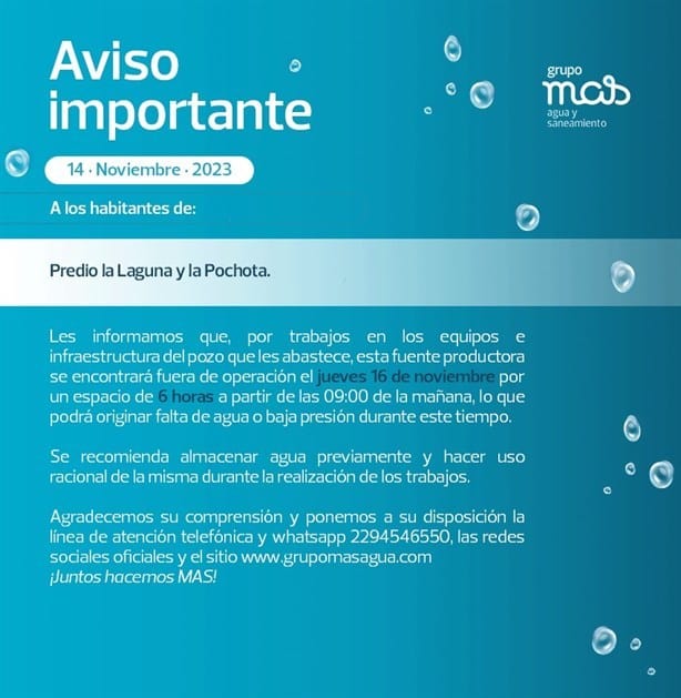 Estas colonias de Veracruz no tendrán agua potable este próximo jueves