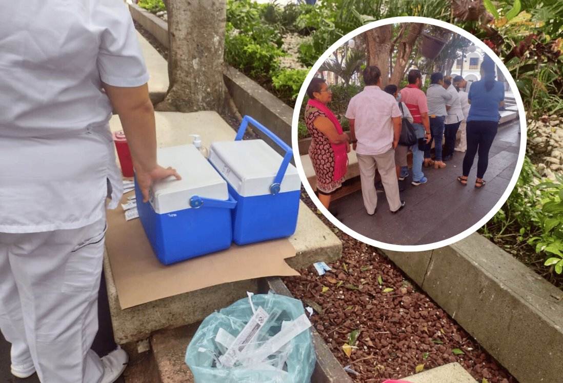 Vacunan contra influenza a ciudadanos en el Zócalo de Veracruz | VIDEO