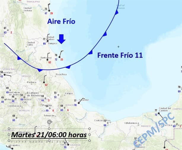 Norte en Veracruz: ingresa Frente Frío 11 con rachas superiores a 50 km/h