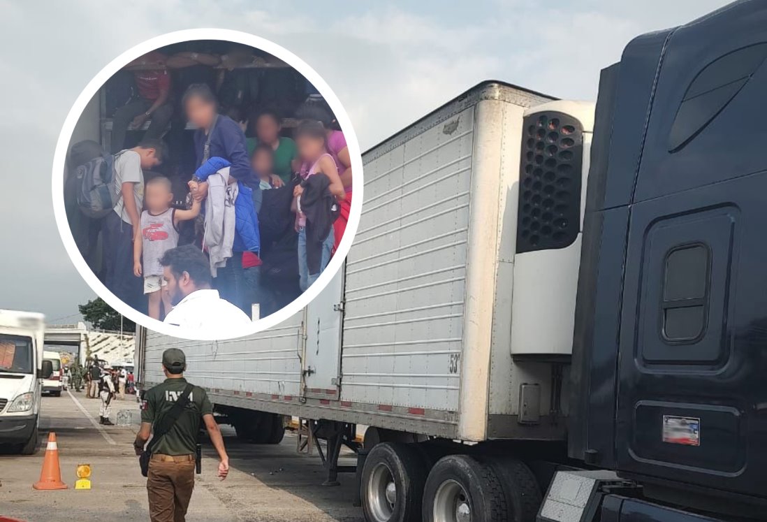 Abandonan a 215 migrantes en caja de un tráiler en Cosamaloapan, Veracruz