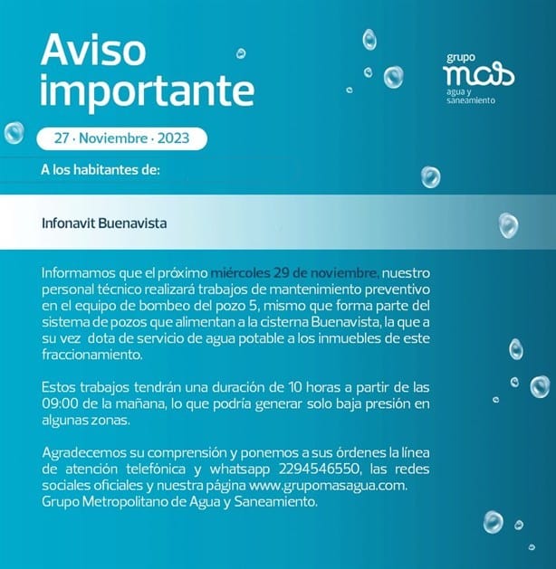 ¿Cuáles son las colonias de Veracruz que no tendrán agua el miércoles 29 de noviembre?