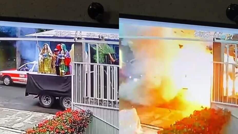 Explota pirotecnia en procesión a la Santa Muerte en Catemaco, Veracruz