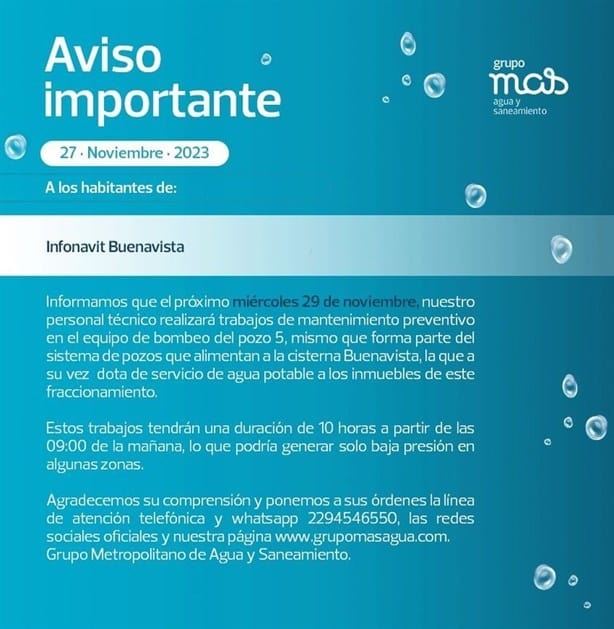 Esta colonia de Veracruz no tendrá agua este miércoles 29 de noviembre de 2023