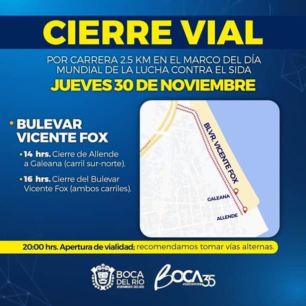 A esta hora habrá cierres viales en Boca del Río por carrera deportiva este jueves