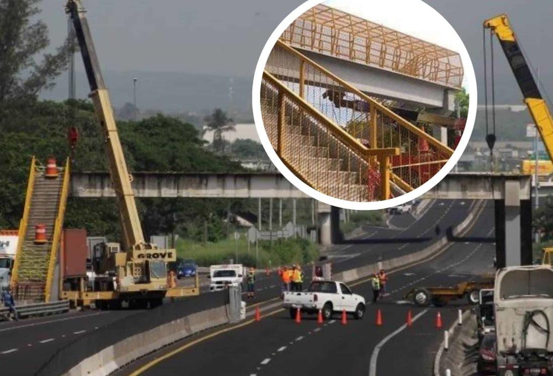 Colocan última trabe del puente peatonal en la Veracruz-Cardel tras choque de tráiler