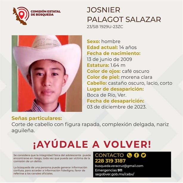 Desaparece en Boca del Río el adolescente Josnier Palagot