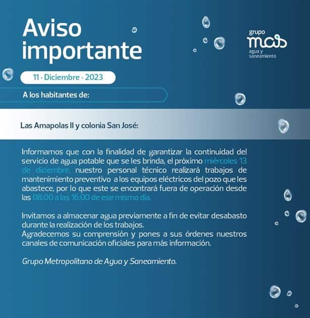 Estas dos colonias de Veracruz no tendrán agua potable este 13 de diciembre