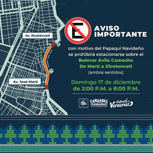 Retirarán autos en esta zona del bulevar de Veracruz por papaqui navideño este domingo