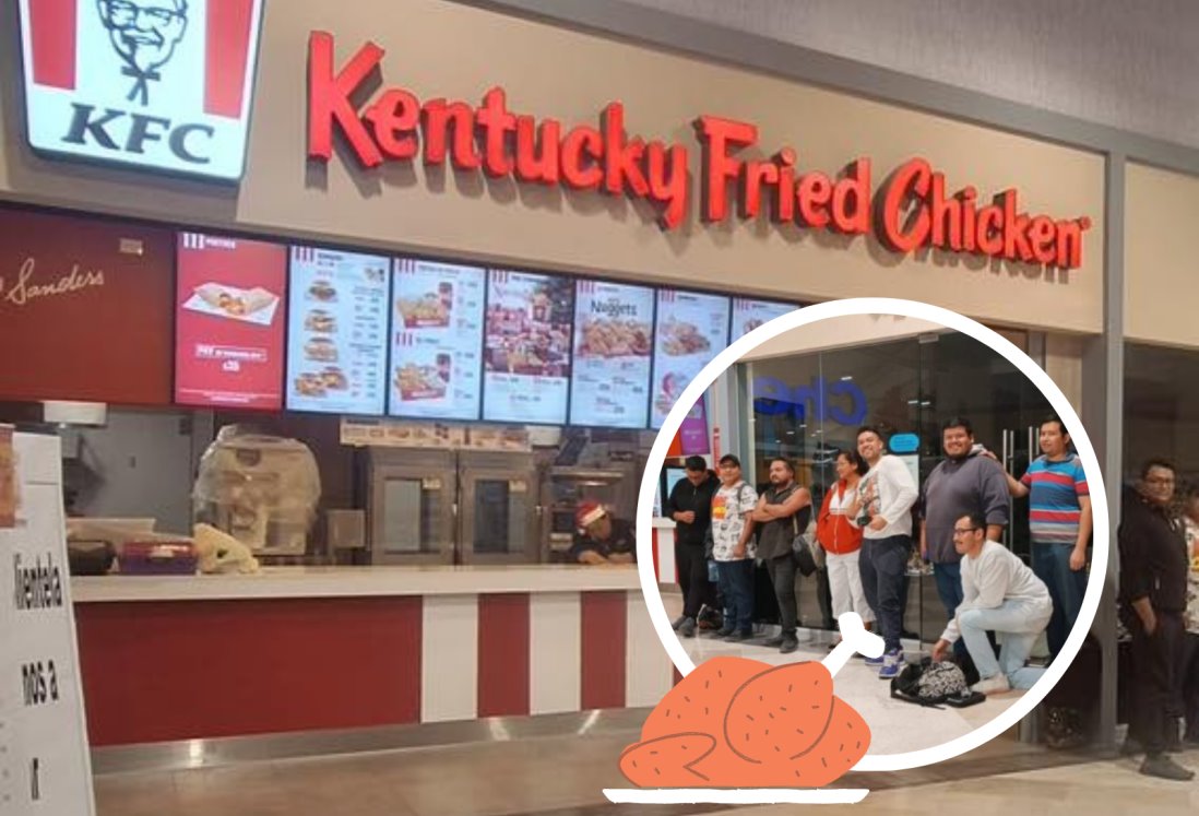 Llegan de madrugada para hacer fila por apertura de nuevo restaurante de pollo frito en Veracruz