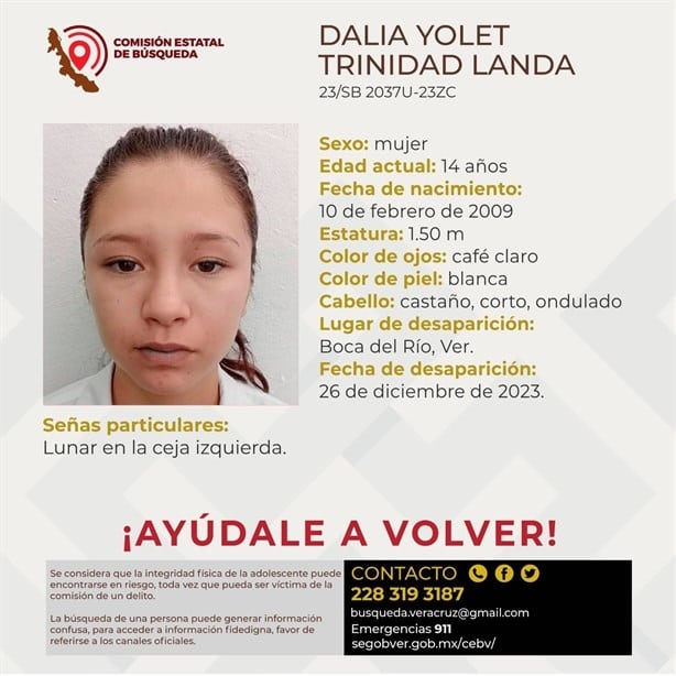 Buscan a Dalia Yolet de 14 años, desapareció en Boca del Río