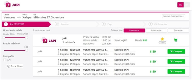 ¿Cuánto cuesta viajar del puerto de Veracruz a Xalapa con Japi? Aquí te decimos