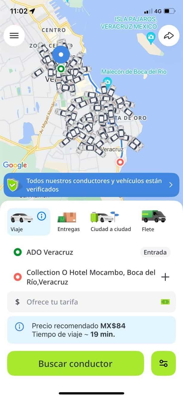 Cuánto cuesta un taxi del ADO al hotel Mocambo en Veracruz