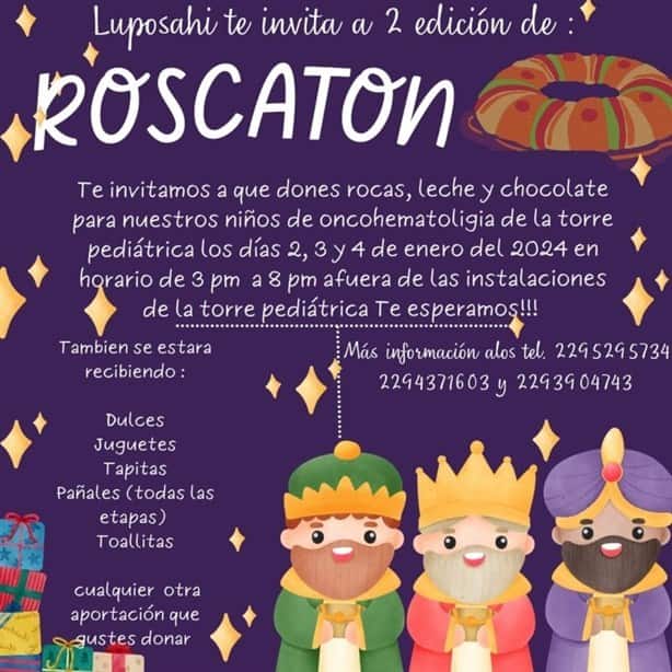 Estos artículos puedes donar en el “Roscatón” para niños con cáncer en la Torre Pediátrica de Veracruz