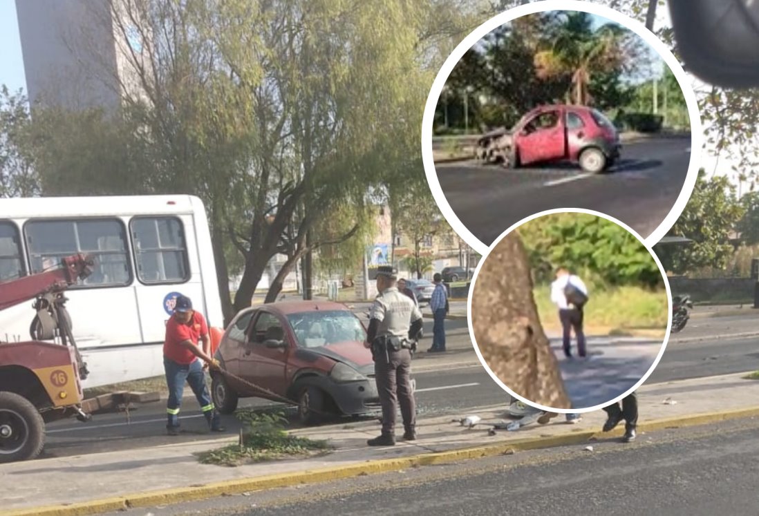 Hombre abandona su auto al chocarlo en la carretera Veracruz-Xalapa; huye en un taxi