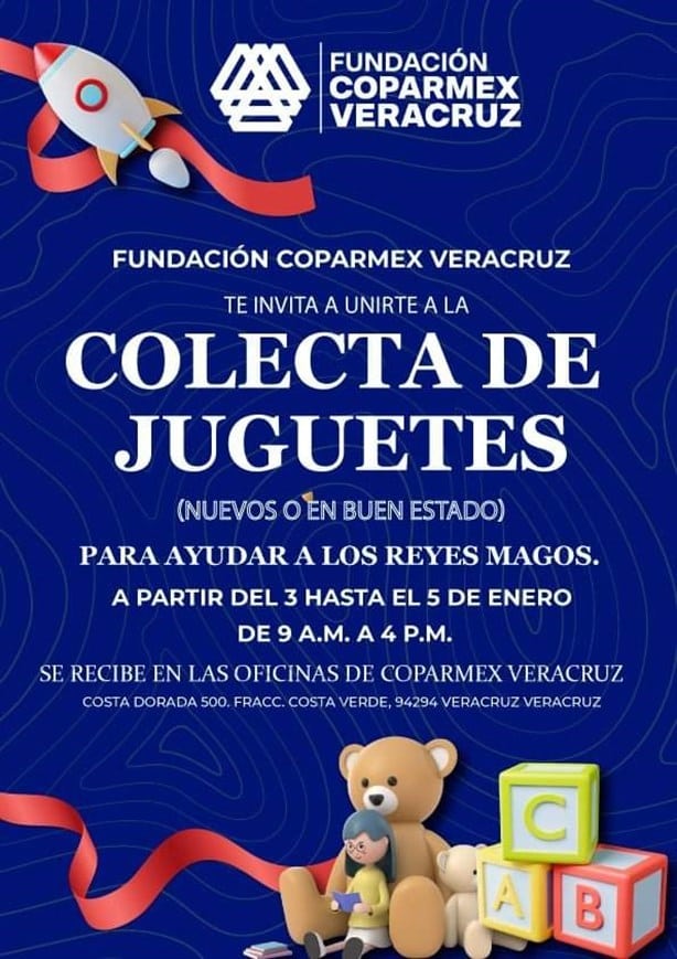 Coparmex anuncia colecta de juguetes para niños en Veracruz por Día de Reyes