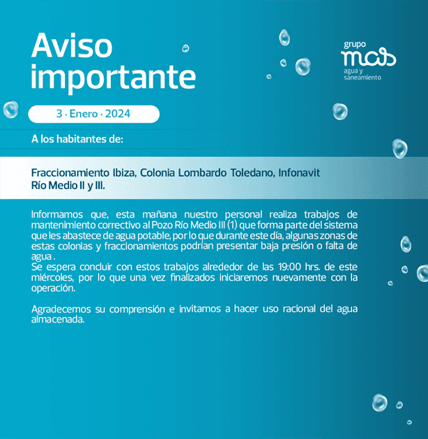 Estas 4 colonias en Veracruz no tendrán agua potable este miércoles