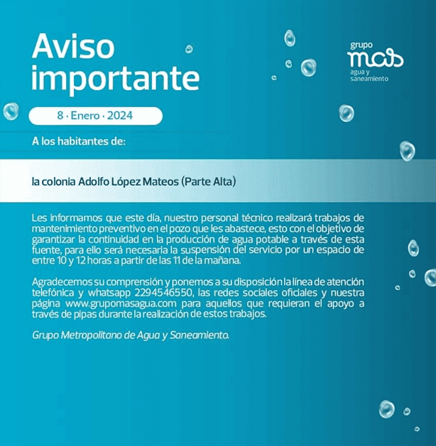 Estos son los fraccionamiento de Boca del Río que se quedarán hoy sin agua