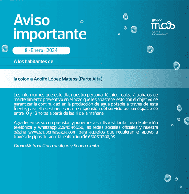 Esta colonia en Veracruz no tendrá agua potable por 12 horas este lunes