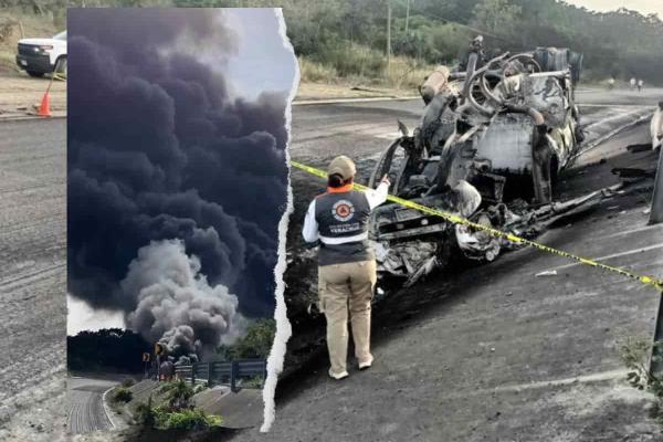 Chocan y explotan pipas en carretera del norte de Veracruz (+Video)