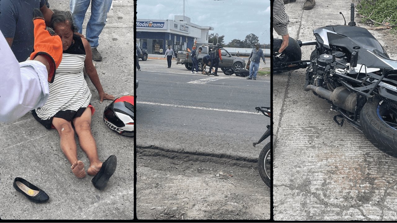 Camioneta atropella a pareja de motociclistas, una mujer lesionada