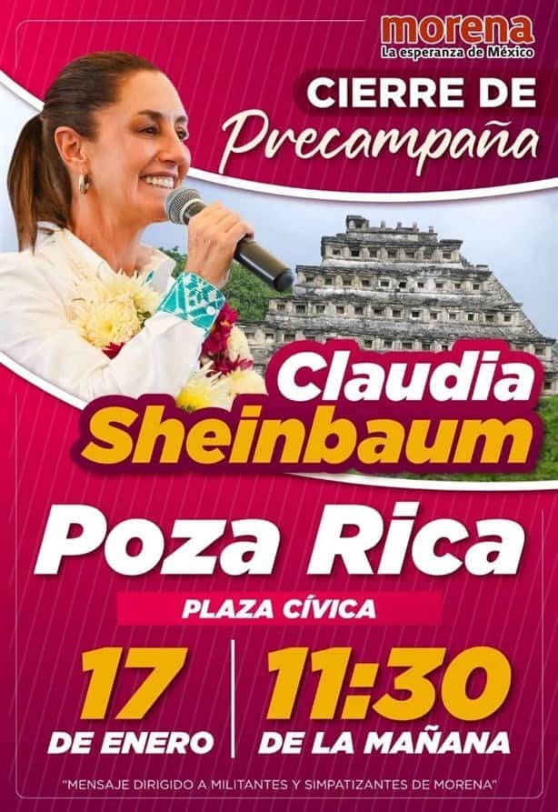 Hoy Claudia Sheinbaum cierra campaña en Poza Rica, Veracruz