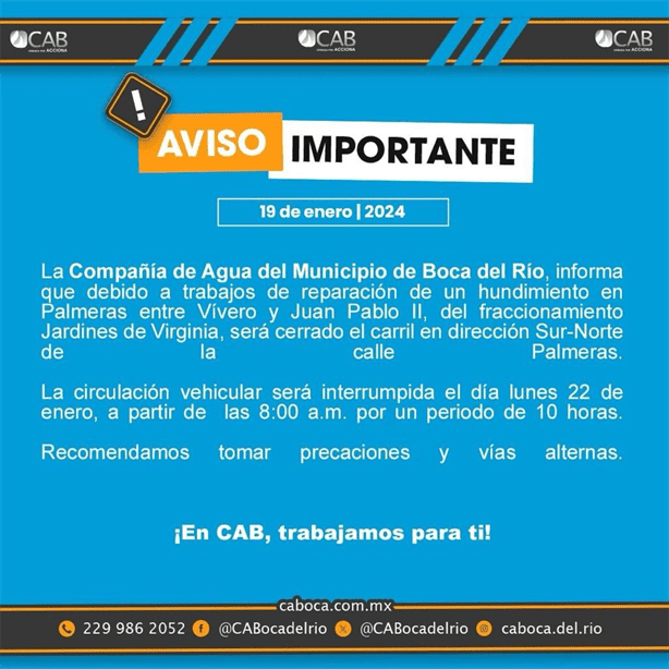 Esta calle en Boca del Río permanecerá cerrada por 10 horas