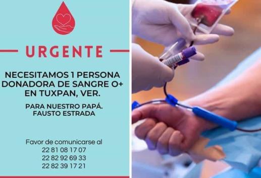 Solicitan de manera urgente donador de sangre en Tuxpan