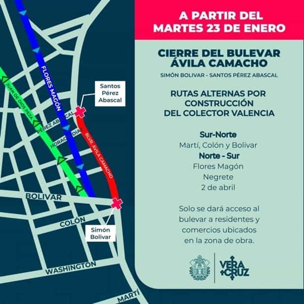 Cerrarán este martes el bulevar en Veracruz por obra de colector pluvial