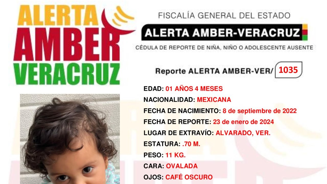 Buscan a Elena Zapién Martín de un año, desapareció en Alvarado, Veracruz