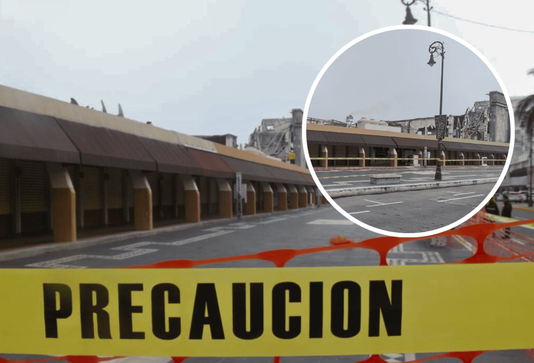 Quitan columnas de exbodega de autos en Malecón de Veracruz; cierran Mercado de Artesanías