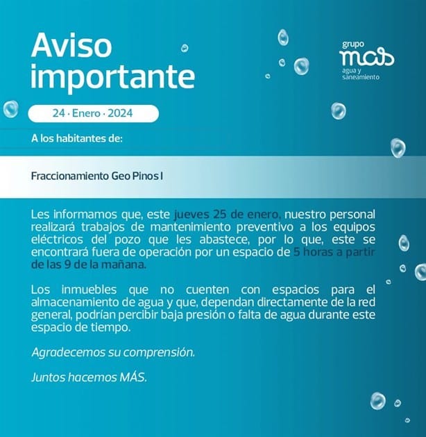 Este fraccionamiento en Veracruz no tendrá agua potable este jueves